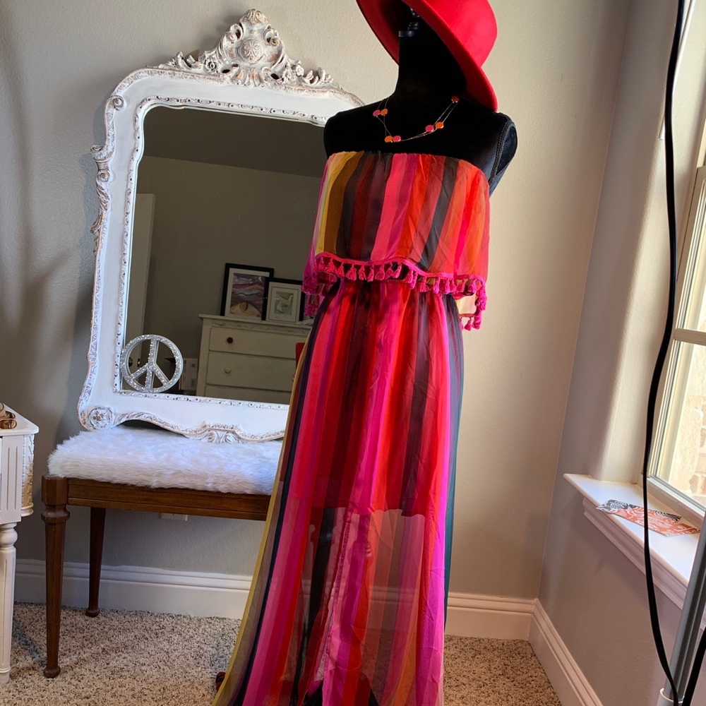 Aakaa Strapless Maxi Pink Multicolor Dress XS - Picture 1 of 7